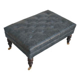 Buffalo Teal Leather Ottoman with Castor Legs Storage Bench | Brass