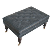 Buffalo Teal Leather Ottoman with Castor Legs Storage Bench | Brass