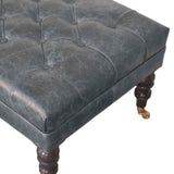 Buffalo Teal Leather Ottoman with Castor Legs Storage Bench | Brass