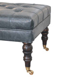 Buffalo Teal Leather Ottoman with Castor Legs Storage Bench | Brass