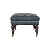 Buffalo Teal Leather Ottoman with Castor Legs Storage Bench | Brass
