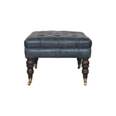 Buffalo Teal Leather Ottoman with Castor Legs Storage Bench | Brass
