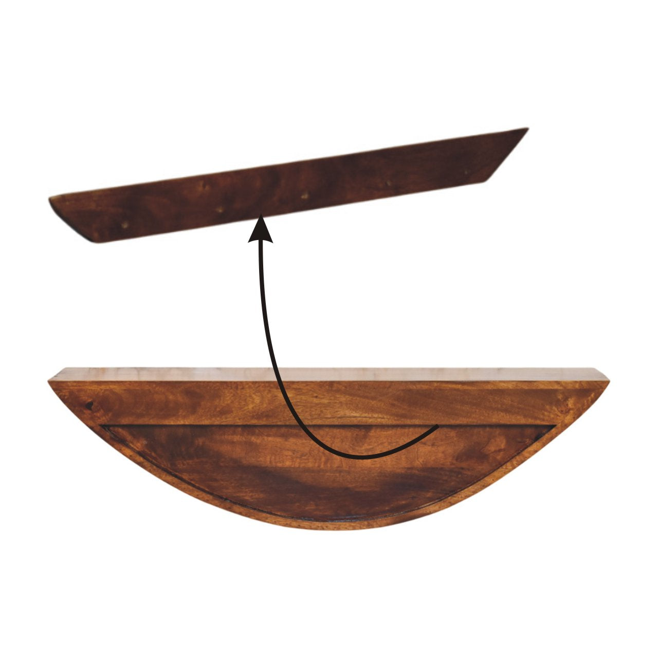 Crescent Floating Wall Shelf Chest of Drawers | Chestnut Solid Mango Wood