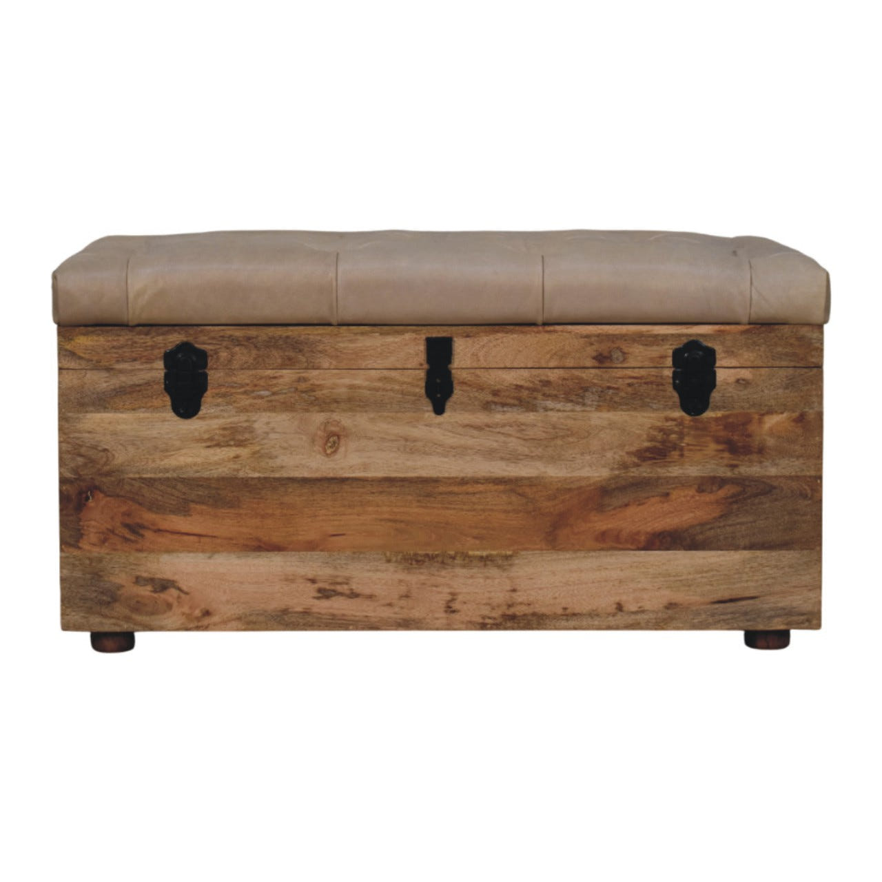 Beige Buffalo hide leather Storage Trunk Storage Bench | Oak-Ish Hidden Storage Default Title