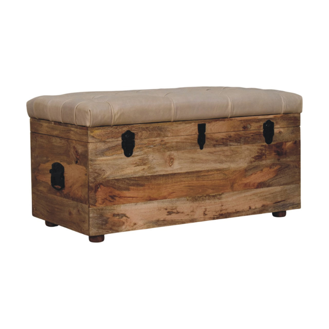 Beige Buffalo hide leather Storage Trunk Storage Bench | Oak-Ish Hidden Storage