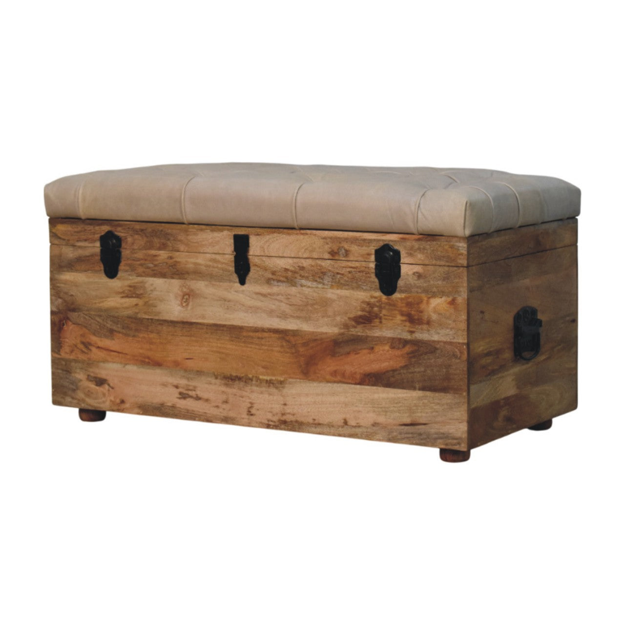 Beige Buffalo hide leather Storage Trunk Storage Bench | Oak-Ish Hidden Storage