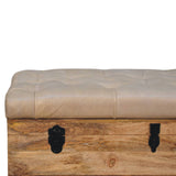 Beige Buffalo hide leather Storage Trunk Storage Bench | Oak-Ish Hidden Storage