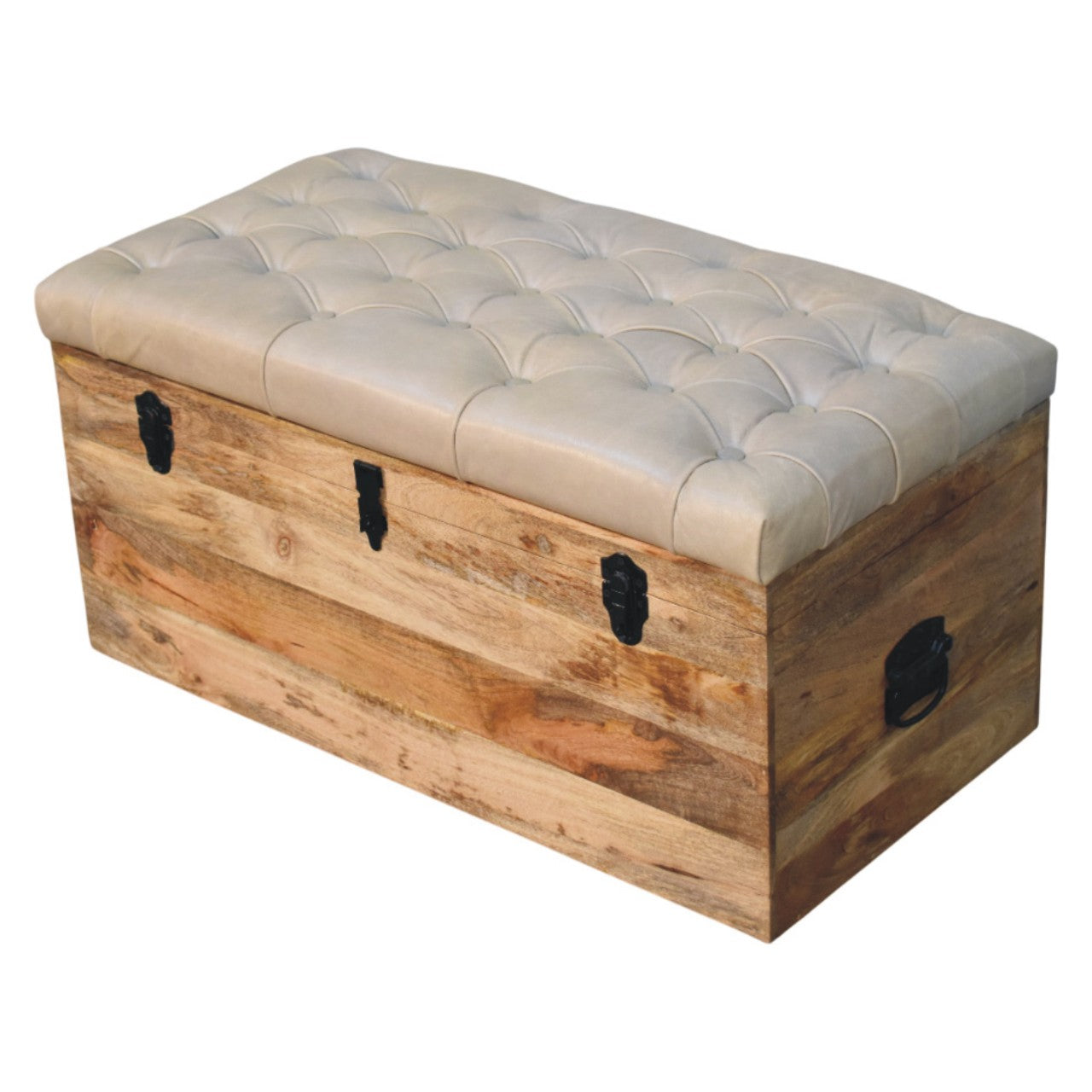 Beige Buffalo hide leather Storage Trunk Storage Bench | Oak-Ish Hidden Storage
