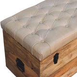 Beige Buffalo hide leather Storage Trunk Storage Bench | Oak-Ish Hidden Storage