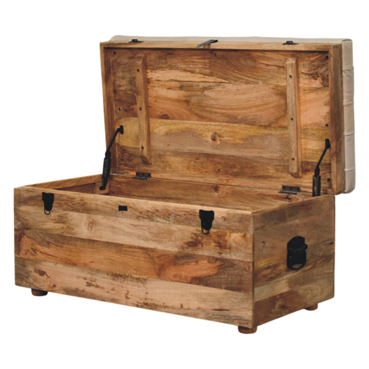 Beige Buffalo hide leather Storage Trunk Storage Bench | Oak-Ish Hidden Storage