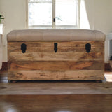 Beige Buffalo hide leather Storage Trunk Storage Bench | Oak-Ish Hidden Storage
