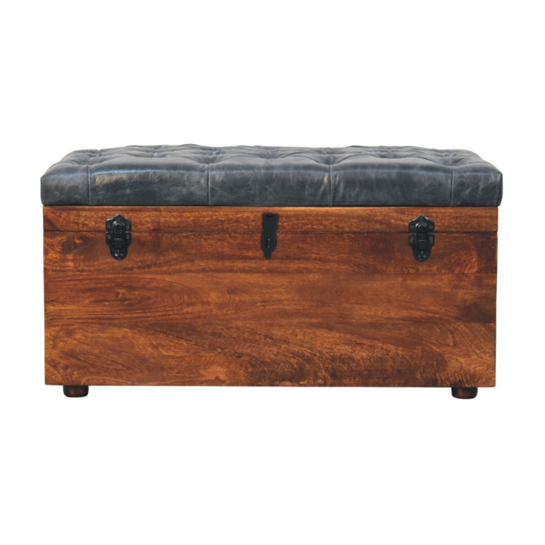 Black Buffalo hide leather Storage Trunk Storage Bench | California Walnut Default Title