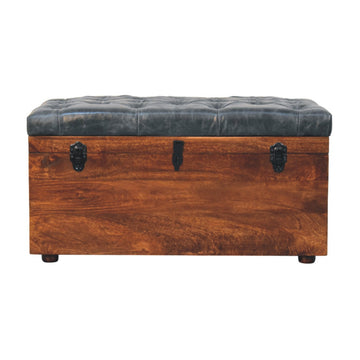 Black Buffalo hide leather Storage Trunk Storage Bench | California Walnut Default Title