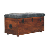 Black Buffalo hide leather Storage Trunk Storage Bench | California Walnut