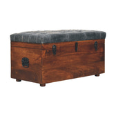Black Buffalo hide leather Storage Trunk Storage Bench | California Walnut