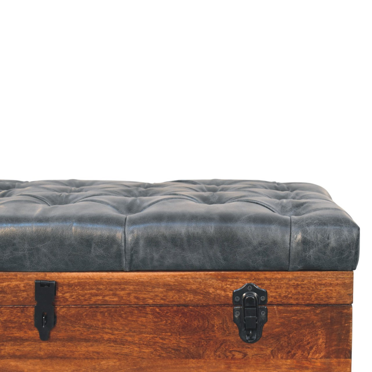 Black Buffalo hide leather Storage Trunk Storage Bench | California Walnut