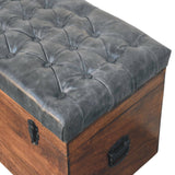 Black Buffalo hide leather Storage Trunk Storage Bench | California Walnut