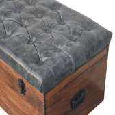 Black Buffalo hide leather Storage Trunk Storage Bench | California Walnut