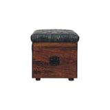 Black Buffalo hide leather Storage Trunk Storage Bench | California Walnut