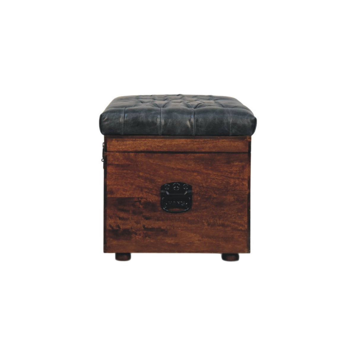 Black Buffalo hide leather Storage Trunk Storage Bench | California Walnut