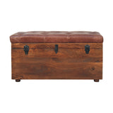 Brown Buffalo hide leather Storage Trunk Storage Bench | California Walnut Default Title