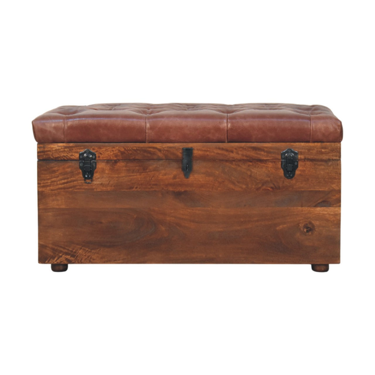 Brown Buffalo hide leather Storage Trunk Storage Bench | California Walnut Default Title