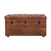 Brown Buffalo hide leather Storage Trunk Storage Bench | California Walnut Default Title