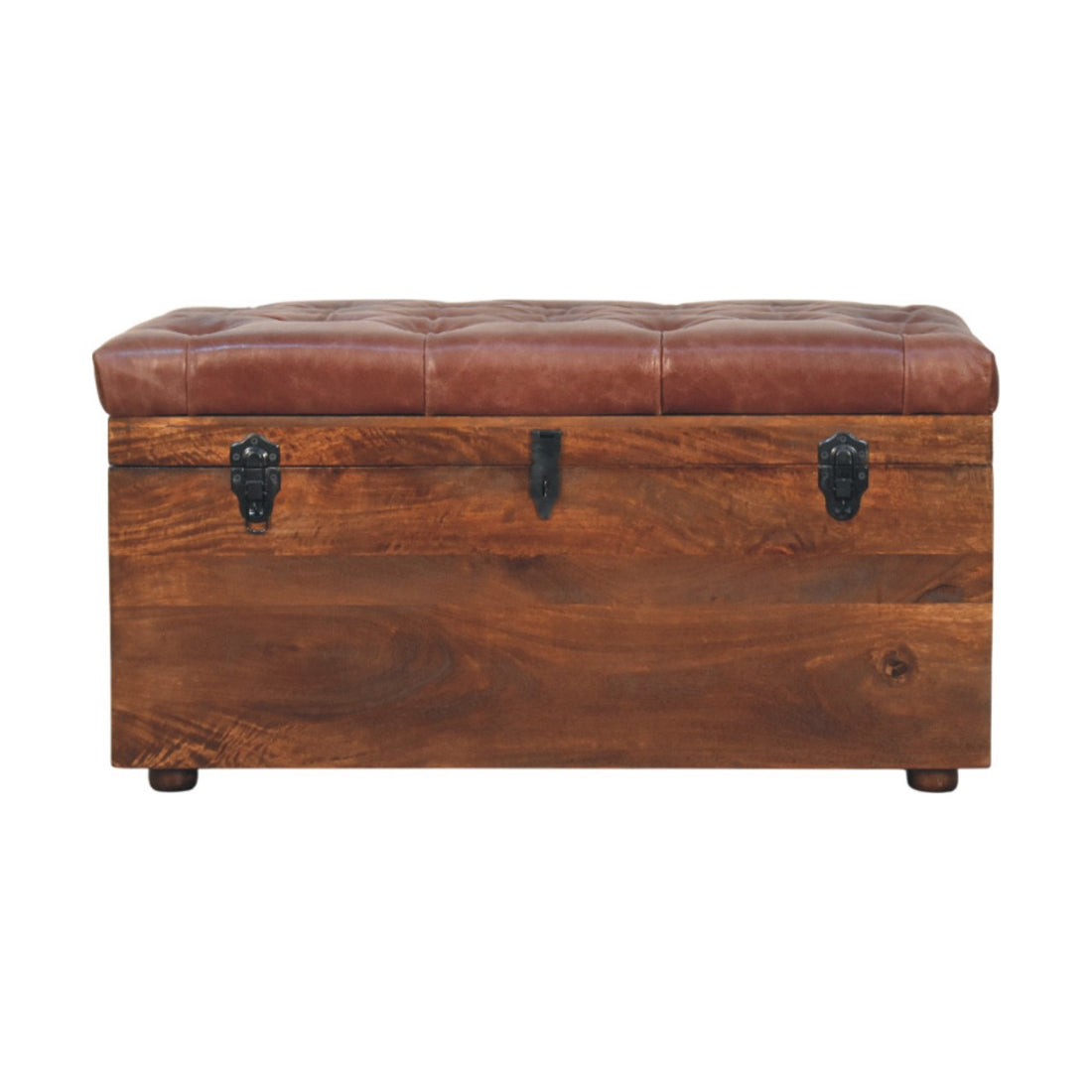 Brown Buffalo hide leather Storage Trunk Storage Bench | California Walnut Default Title