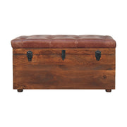 Brown Buffalo hide leather Storage Trunk Storage Bench | California Walnut Default Title