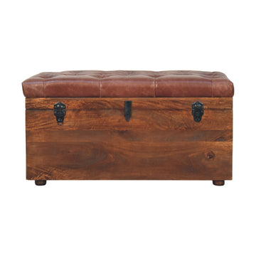 Brown Buffalo hide leather Storage Trunk Storage Bench | California Walnut Default Title