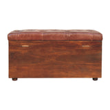 Brown Buffalo hide leather Storage Trunk Storage Bench | California Walnut