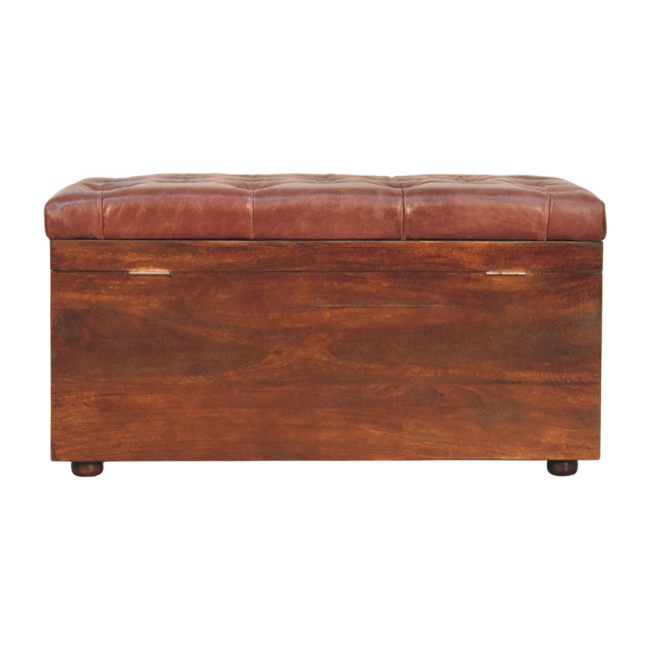Brown Buffalo hide leather Storage Trunk Storage Bench | California Walnut