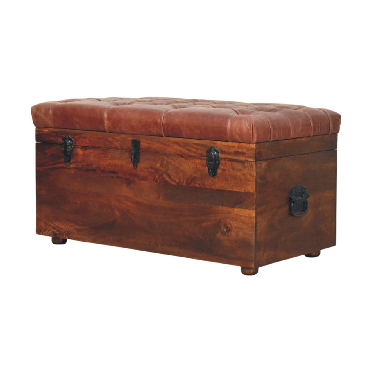 Brown Buffalo hide leather Storage Trunk Storage Bench | California Walnut