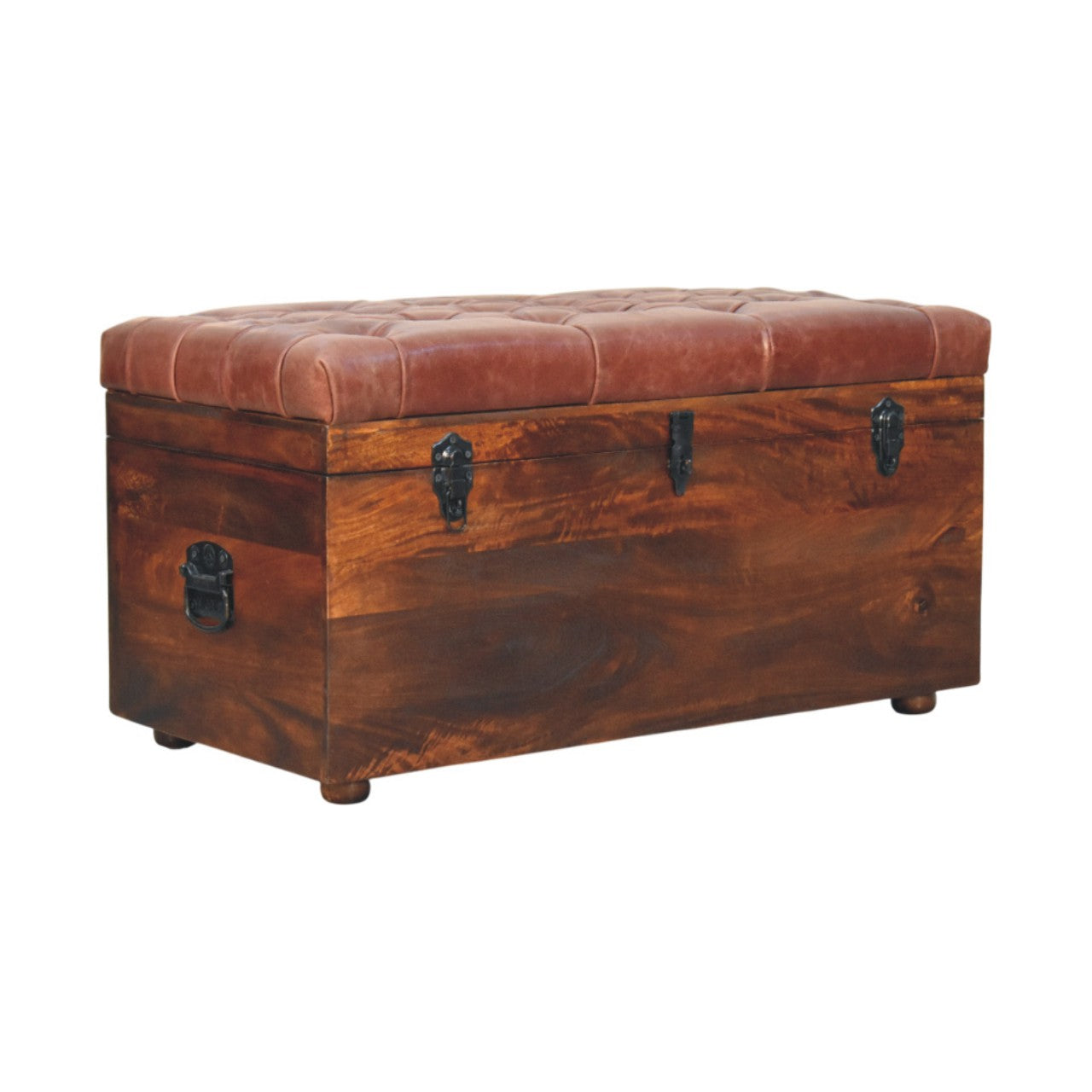 Brown Buffalo hide leather Storage Trunk Storage Bench | California Walnut
