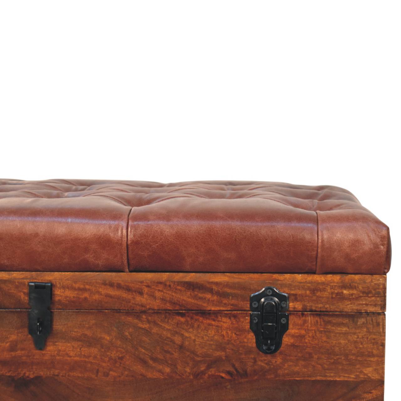 Brown Buffalo hide leather Storage Trunk Storage Bench | California Walnut