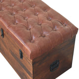 Brown Buffalo hide leather Storage Trunk Storage Bench | California Walnut