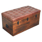 Brown Buffalo hide leather Storage Trunk Storage Bench | California Walnut