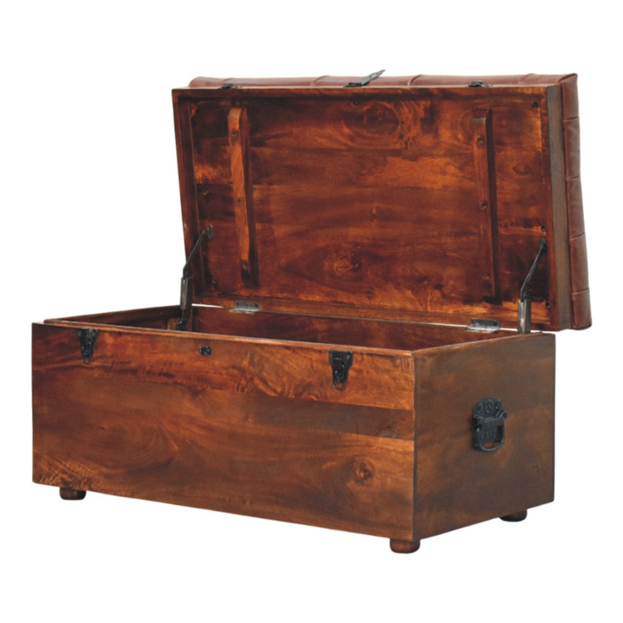 Brown Buffalo hide leather Storage Trunk Storage Bench | California Walnut
