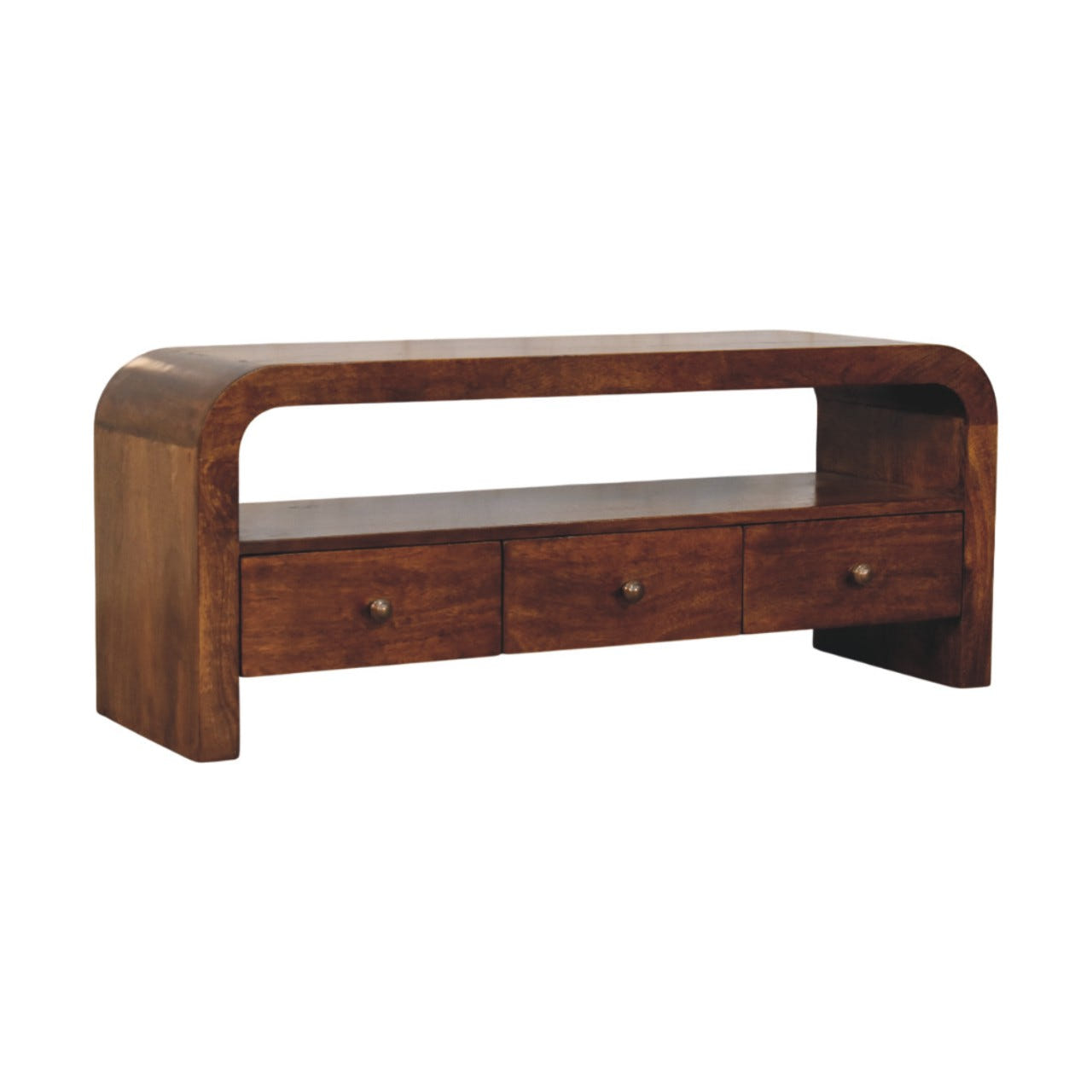 Darcy 3-Drawer Open Shelf Chestnut Chest of Drawers