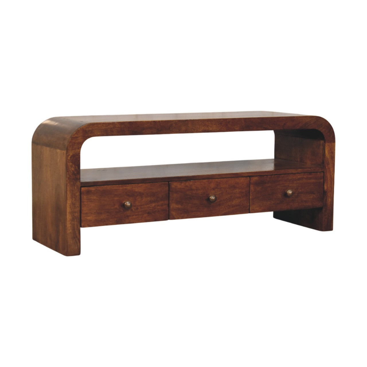Darcy 3 drawer Open Shelf Chestnut Media unit