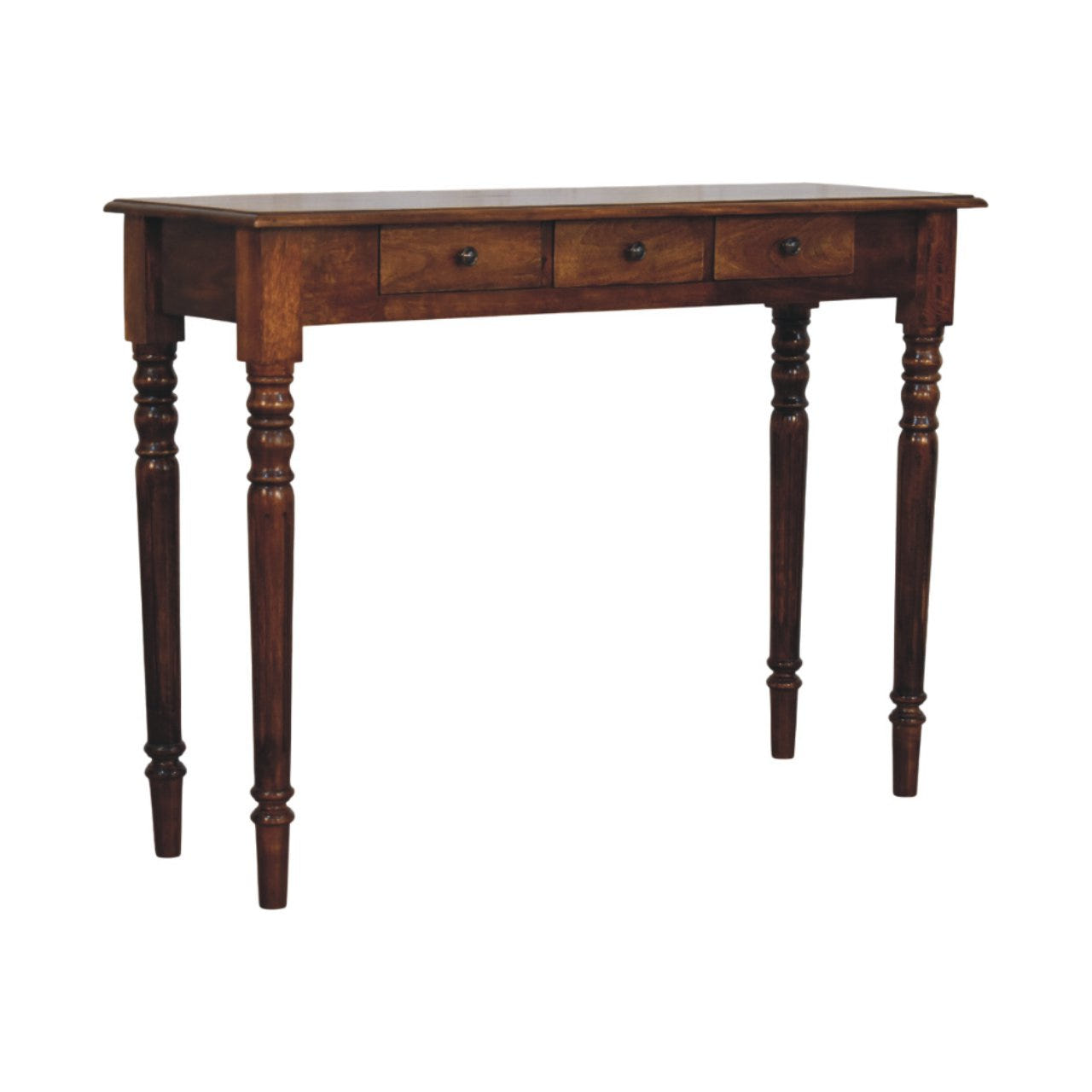 Turned Legs 3-Drawer Chestnut Console Chest of Drawers
