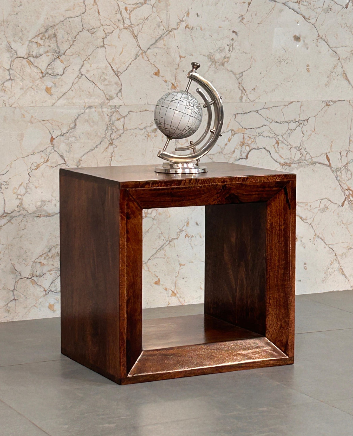 Solis Open California Walnut Side Table Accent Piece | Wall-Mounted