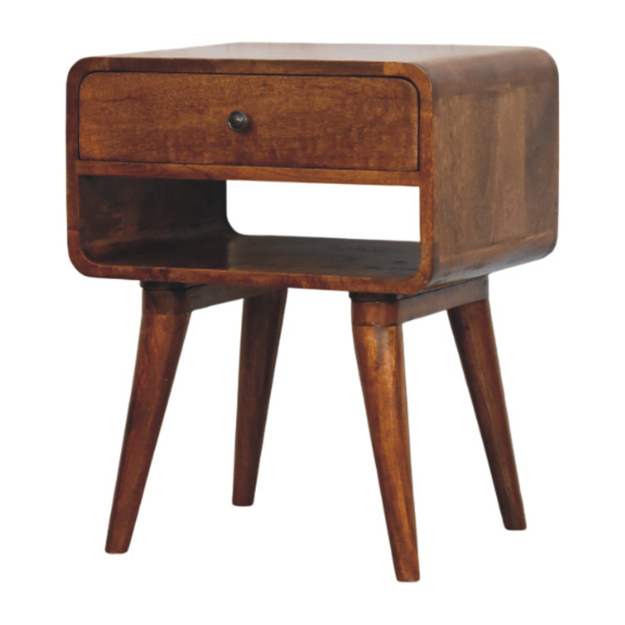 Avora Chestnut Nightstand with Drawer and open slot Chest of | Solid Mango Wood