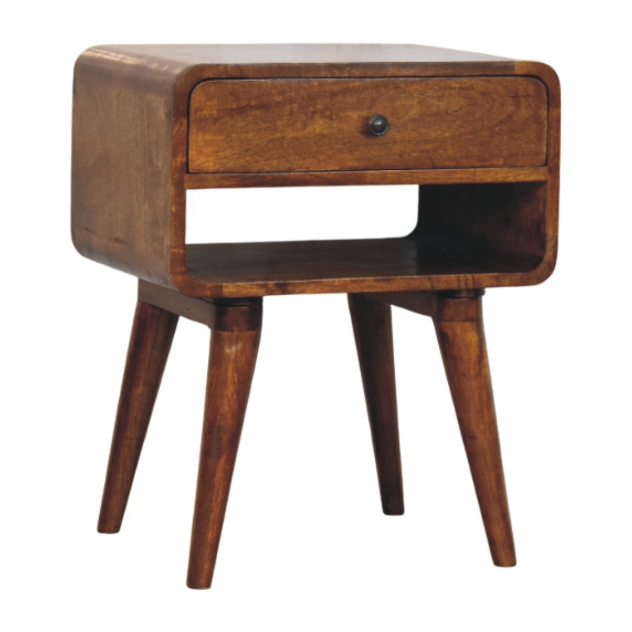 Avora Chestnut Nightstand with Drawer and open slot Chest of | Solid Mango Wood