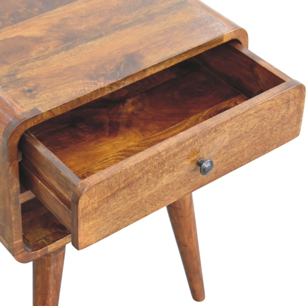 Avora Chestnut Nightstand with Drawer and open slot Chest of | Solid Mango Wood