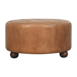Brown Buffalo hide leather Round Ottoman Default Title