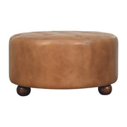 Brown Buffalo hide leather Round Ottoman Default Title