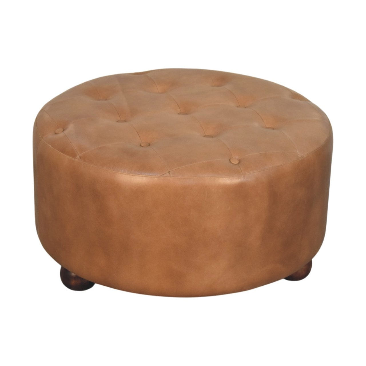 Brown Buffalo hide leather Round Storage Bench