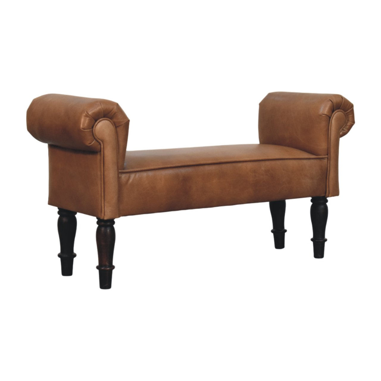 Brown Buffalo Leather Rolled Arms Bench Default Title