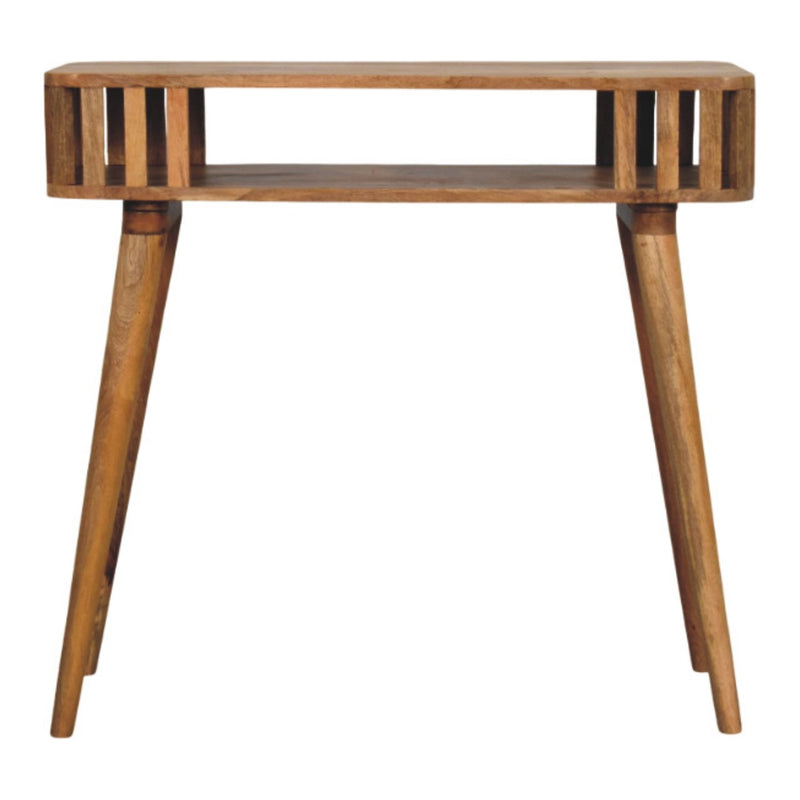 Slatted Oak-ish Console Table | Open Shelf